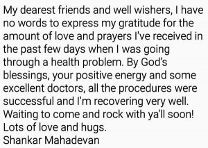 Shankar Mahadevan Tweet